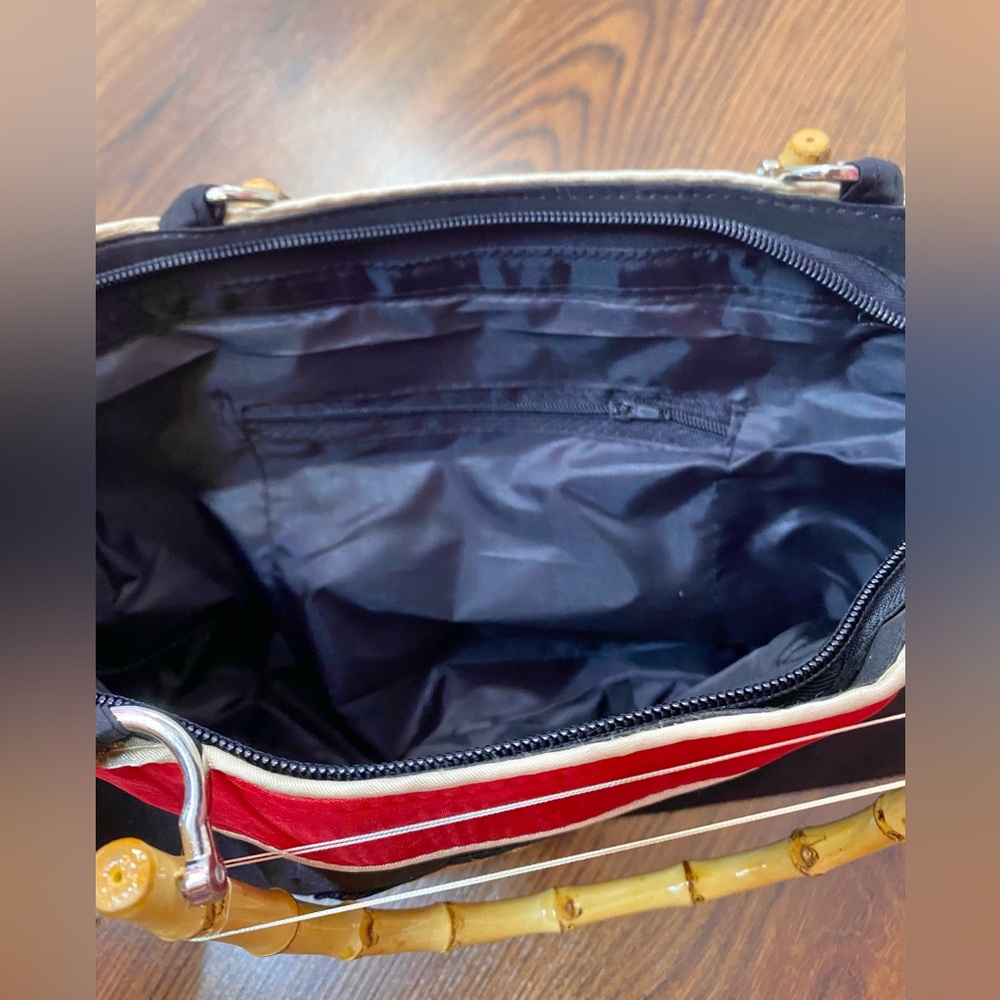 🌹 Fibonacci Sun Embroidery Black & Red Satin Handbag with Bamboo Handles 🌹 NWT - Picture 7 of 9